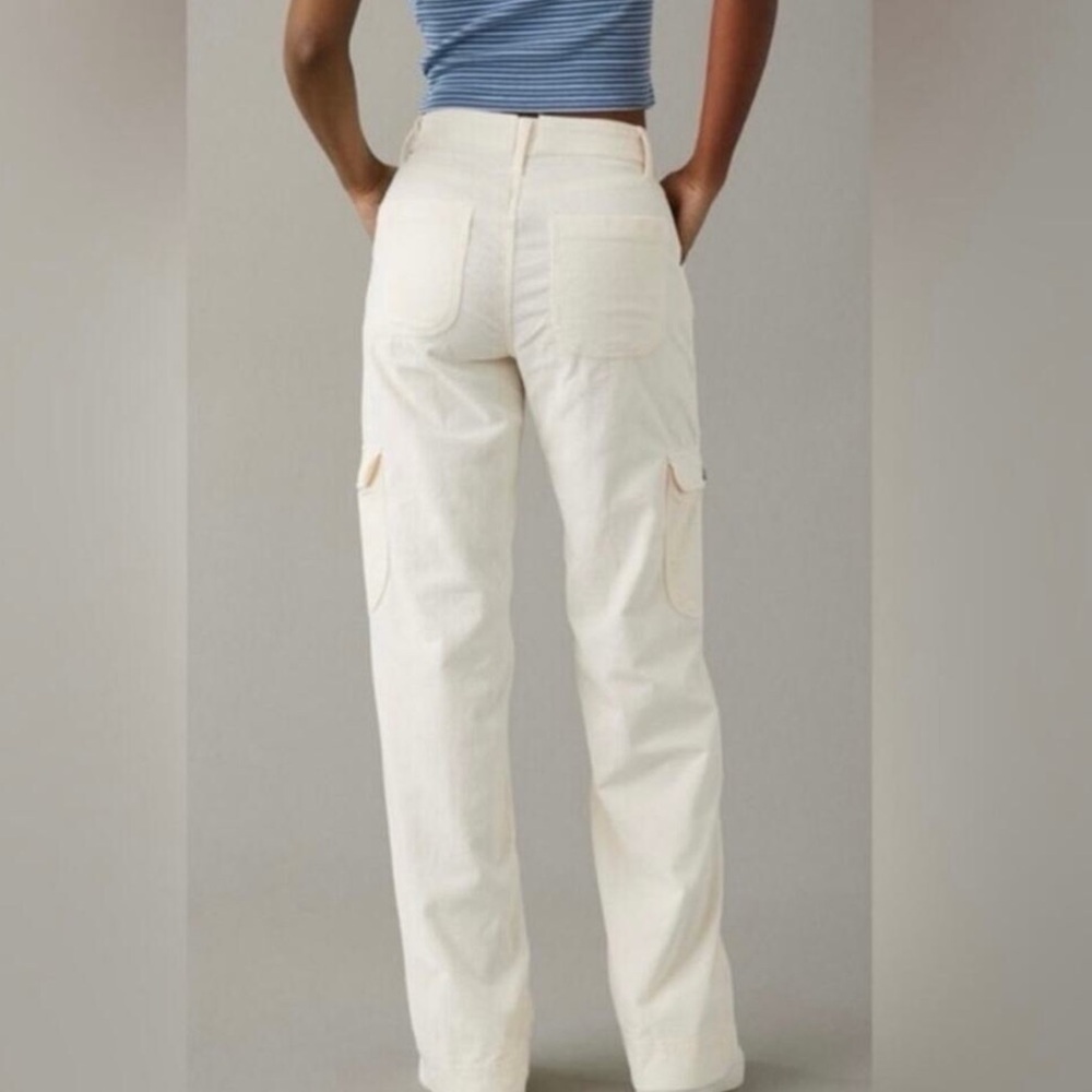 American Eagle Super High Rise Baggy Wide Leg Corduroy Pants Cream 12R - Picture 2 of 8